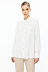 Ekol Kadın Çift Kapak Cepli Düğmeli Bluz 3026 Ekru