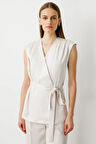 Ekol Kadın Beli Kuşaklı Saten Yelek 4158 İnci