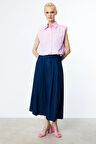 Ekol Kadın Beli Lastikli Pileli Etek 1056 Indigo