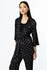 Ekol Kadın Beli Bağcıklı Desenli Ceket 4242 Siyah