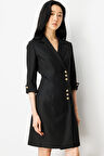 Ekol Kadın Kruvaze Yaka Düğmeli Elbise 4009 Siyah