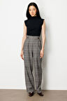 Ekol Kadın Beli Lastikli Ekoseli Pantolon 5077 Siyah
