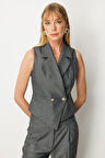 Ekol Kadın Kruvaze Yaka İnce Fitilli Yelek 5053 Antrasit