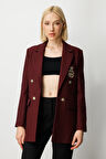 Ekol Kadın Önü Armalı Kapak Cepli Kaşe Ceket 5071 Bordo