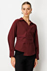 Ekol Kadın Önü Drapeli Kruvaze Gömlek 3043 Bordo