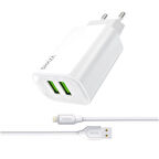 Shaza 2.4A Çift USB Çıkışlı Lightning Seyahat Şarj Aleti Seti 