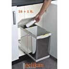 Pelikan Raylı Otomatik Paslanmaz Çöp Kovası 16+1Lt Açık Gri