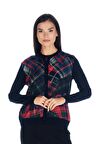 Kadın Ekose Desenli Triko Örme Hırka