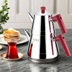 Yonca Lines Piramit Orta Boy Çelik Çaydanlık Bakalit Kızıl