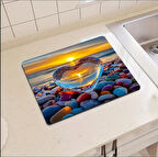 55 CM x 45 CM DENİZİN KALBİ TASARIMI TEZGAH ÜSTÜ BULAŞIK KURUTMA MATI BULAŞIKLIK KURUTMA ÖRTÜSÜ