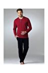 Erkek Bordo Uzun Kollu Pijama Takımı