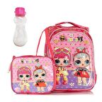 Lol Bebek Baskılı 3 Gözlü Okul Çantası + Beslenme Çantası + Suluk
