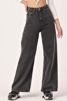 Kadın Füme Renk Wide Leg Kalıp Bol Paça Jean