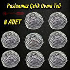 Technow %100 Paslanmaz Çelik Sürtme Bulaşık Ovma Teli 8 Adet 