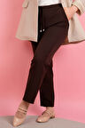 Kadın Dar Kalıp Havuç Pantolon Bel Lastikli Pantolon Koyu Kahverengi