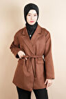 Kadın Blazer Süet Ceket Seyyar Kuşaklı Ceket Kahverengi
