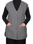 Kadın Gri  Düğmeli Yelek