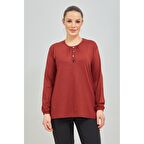 Kadın Siyah Kolu Lastikli Likralı Anne Penye Bluz