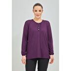 Kadın Siyah Kolu Lastikli Likralı Anne Penye Bluz