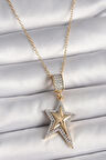 316L Çelik Gold Renk Zincir Zirkon Taşlı Yıldız Model Kadın Kolye