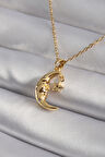 HediyeMarketim  Çelik Gold Renk Zirkon Taşlı Ay Yıldız Model Kadın Kolye