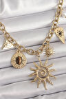 HediyeMarketim  Çelik Gold Renk Halka Zincir Model Sallantı Güneş Figür Göz Detay Kadın Kolye