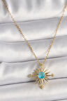 HediyeMarketim  Çelik Gold Renk Zincir Mavi Taş Detaylı Kuzey Yıldız Model Kadın Kolye