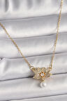 HediyeMarketim  Çelik Gold Renk Zincir Zirkon Taşlı Lotus Çiçeği Figür Sallantı İnci Detay Kadın Kolye