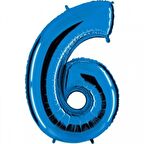 6 Rakam Mavi Folyo Balon 40 inç 100 cm