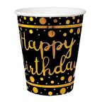Gold Happy Bırthday Varak Baskılı Siyah Karton Bardak