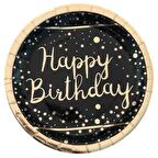Gold Happy Bırthday Varak Baskılı Siyah Tabak