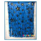 Metalize Yıldız Baskılı Mavi Masa Püskülü