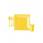 Sarı Kare Plastik Sofra Seti 16 Kişilik