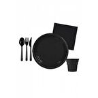 Siyah Plastik Parti Seti 25 Kişilik
