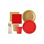 Gold Kırmızı Plastik Parti Seti