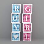 Şeffaf Kutu Gırl Boy Yazılı Harf Beyaz 20 Mavi 20 Pembe Balon Hediyeli