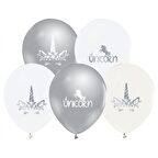 Unicorn Baskılı Gümüş Renkli Lateks Balon