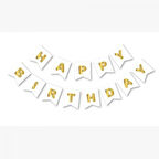 Happy Bırthday Yazı Beyaz/ Gold Banner
