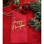 Gold Yaldızlı Kırmızı Happy New Year Peçete