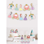 Prensesler Temalı Şatolu Arabalı Simli Banner 10 Parça