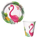 Flamingo Temalı Karton Tabak Bardak 8 li
