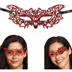 Kırmızı Dantel Masquerade Maskesi 9 No 