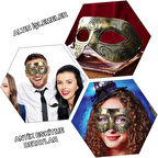 Altın Eskitme Yüz Maskesi - Antik Tarz Balo Maskesi 