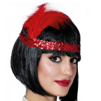 Kırmızı Renk Tüylü Çarliston Saç Bandı Kafa Bandı 