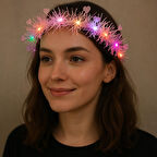 Kalp Püsküllü Gece Parıltısı 3 Modlu LED&amp;apos;li Işıklı Taç Pembe Renk 