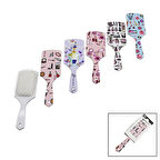 Saç Fırçası - Tarak  Plastik Renkli Desenli Sap - Beyaz Fırça Kılları 