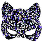 Siyah Kadife Kumaş Üzerine Mor Beyaz Payetli Pullu Parti Maskesi 16x14 Cm 