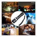 Profesyonel Şarjlı El Feneri Uzun Menzilli Şarjlı Zoomlu Süper Güçlü Acil Durum Feneri Çift Bataryal 