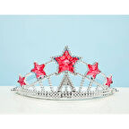 Kırmızı Yıldız Taşlı Plastik Kraliçe Prenses Elsa Tacı Çocuk Boy 