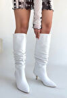 Zelya Beyaz Cilt Topuklu Çizme  Trend- Lisinya